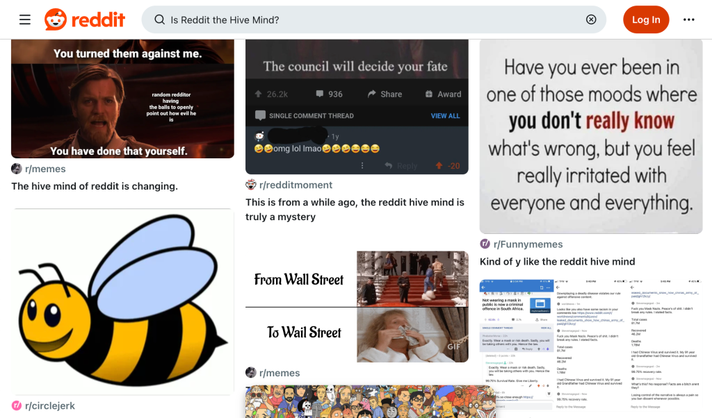 reddit-hive-mind-screenshot-ventureup | Team Building Activities & Techniques Screenshot of Reddit posts and memes about the hive mind, showing how online communities evolve through shared behavior and digital tribes.