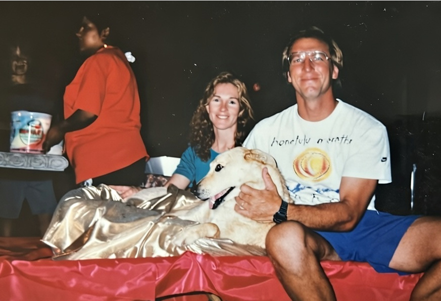 willy-dog-17th-birthday-retirement-party-venture-up 1 | Team Building Activities & Techniques Retirement party for Willy dog, age 17, sitting with parents, founders of Venture Up.